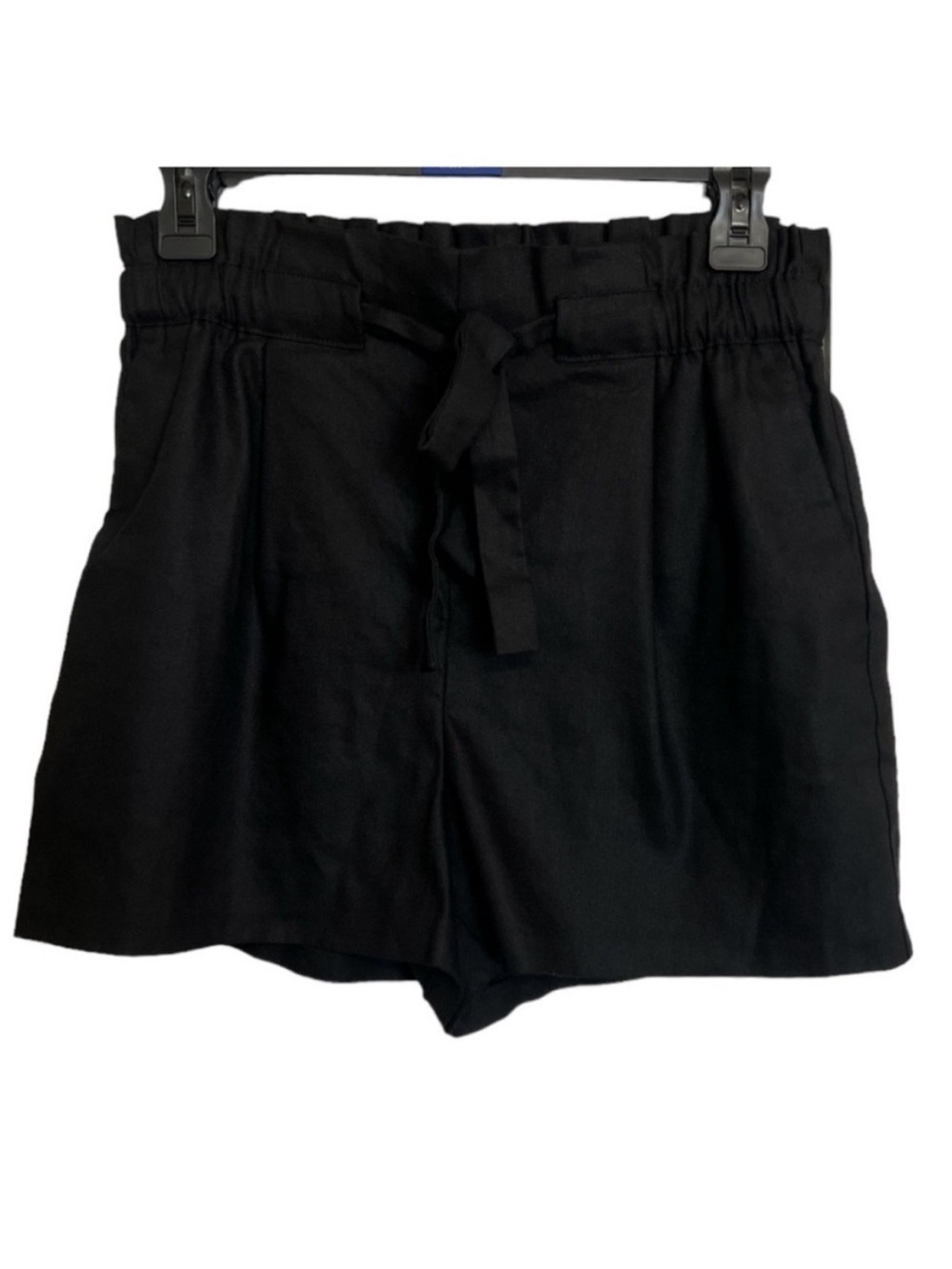 Express Shortie Black Linen Blend Shorts High Rise Pull On Tie Waist